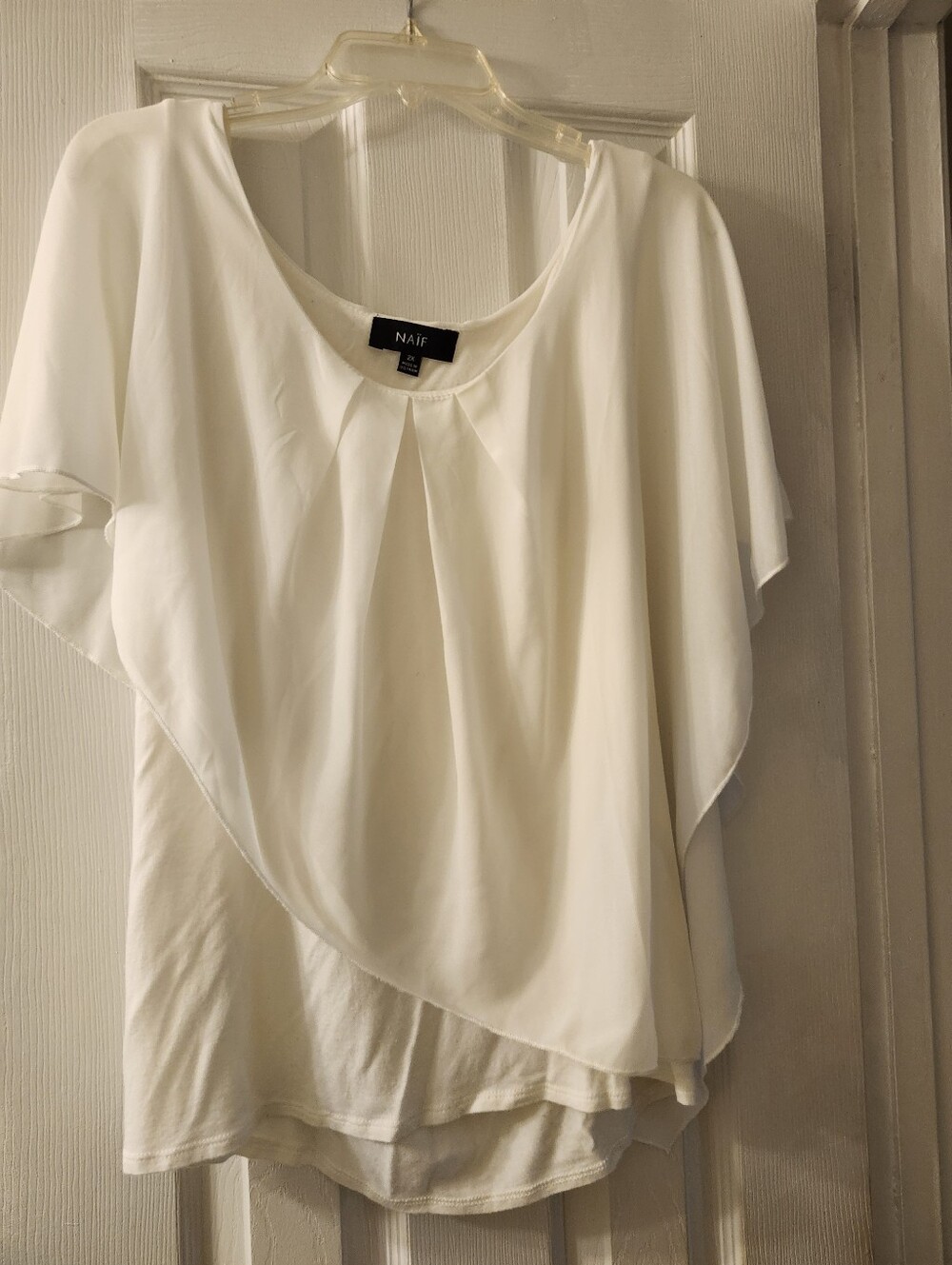 NAIF White Layered Chiffon Overlay Women's Blouse
